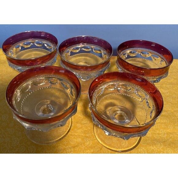Tiffin King’s Crown Cranberry Ruby Champagne Dessert Sherbet Set Of 5 Vintage - Picture 5 of 6